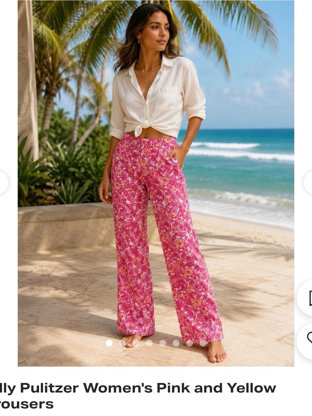 Lilly Pulitzer Pink Floral Wide-Leg Trousers with Yellow Accents